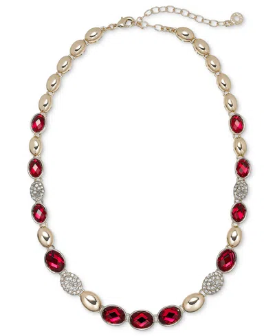 Anne Klein Gold-tone Crystal Domed Collar Necklace, 16" In Red