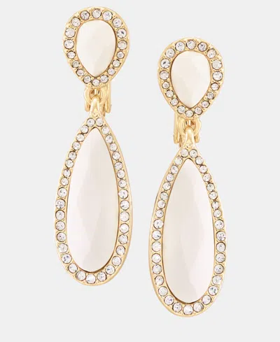 Anne Klein Gold-tone Crystal Double Stone Linear Ez Comfort Clip Earrings