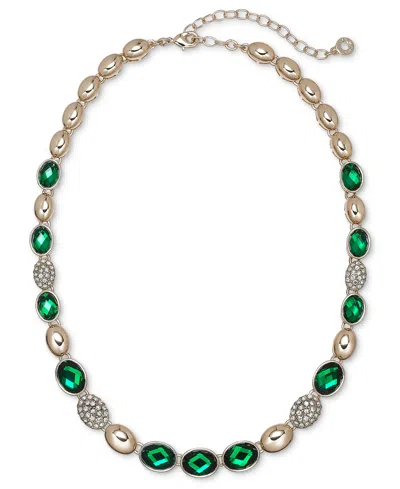 Anne Klein Gold-tone Crystal Emerald Domed Collar Necklace In Transparent