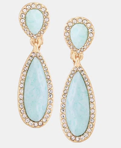 Anne Klein Gold-tone Double Stone Linear Ez Comfort Clip Earrings