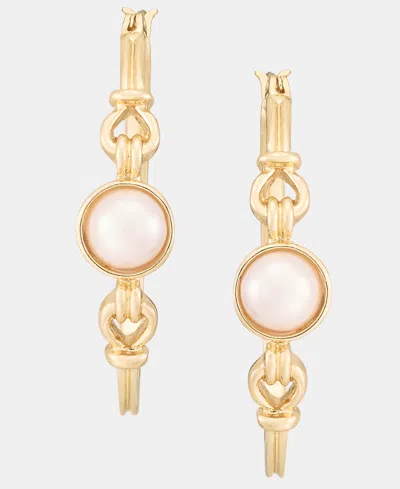 Anne Klein Gold-tone Linked Imitation Pearl Hoop Earrings