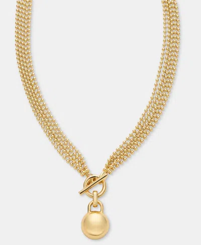 Anne Klein Gold-tone Metal Beaded Chain Dome Pendant Necklace