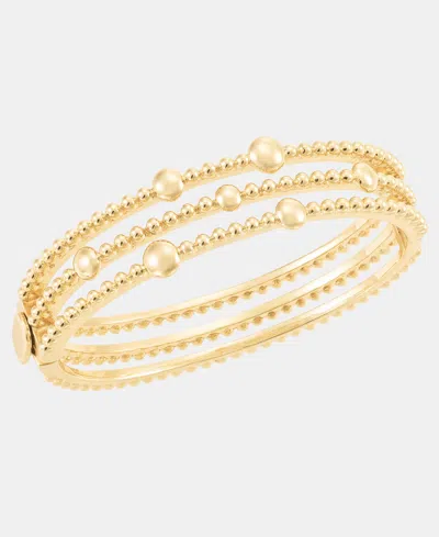 Anne Klein Gold-tone Metal Beaded Open Hinge Bracelet In Purple