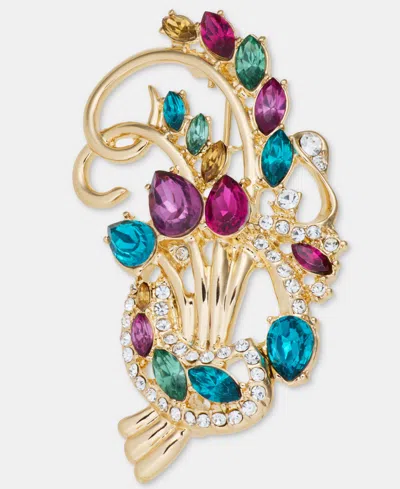 Anne Klein Gold-tone Multicolor Crystal Cluster Brooch
