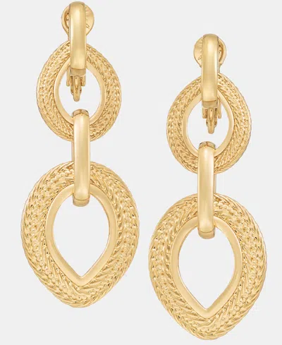 Anne Klein Gold-tone Rope Linked Double Drop Ez Comfort Clip Earrings In Pink