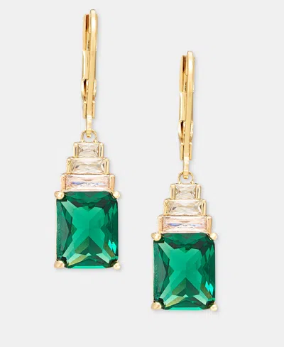 Anne Klein Gold-tone Siam Cubic Zirconia Square Drop Earrings In Green