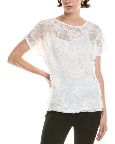 Anne Klein Grid Net Pullover In White