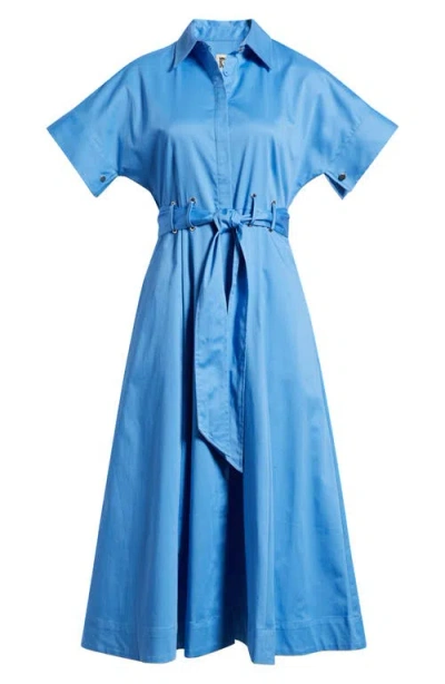 Anne Klein Grommet Belt Loop Midi Shirtdress In Blue