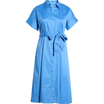 Anne Klein Plus Size Short-sleeve Stretch Sateen Shirtdress In Blue