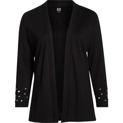 Anne Klein Grommet Detail Open Cardigan In Black