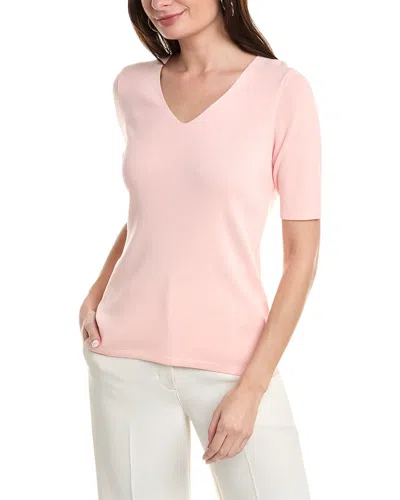 Anne Klein Half Sleeve V-neck Top In Pink
