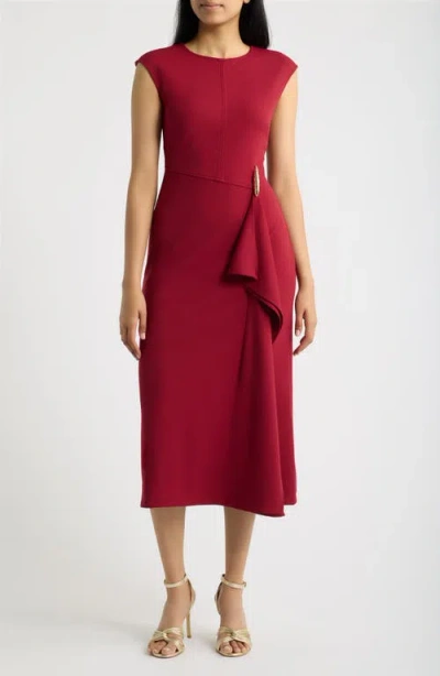 Anne Klein Hardware Accent Midi Dress In New Burgundy