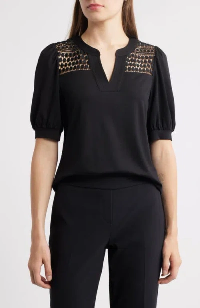 Anne Klein Harmony Lace Inset Top In Black