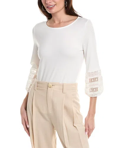 Anne Klein Harmony Lace-trim Balloon Sleeve Top In White