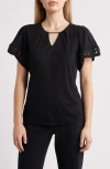 Anne Klein Harmony Pleated Neck Top In Anne Black