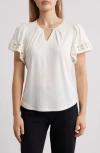 Anne Klein Harmony Pleated Neck Top In Bright White