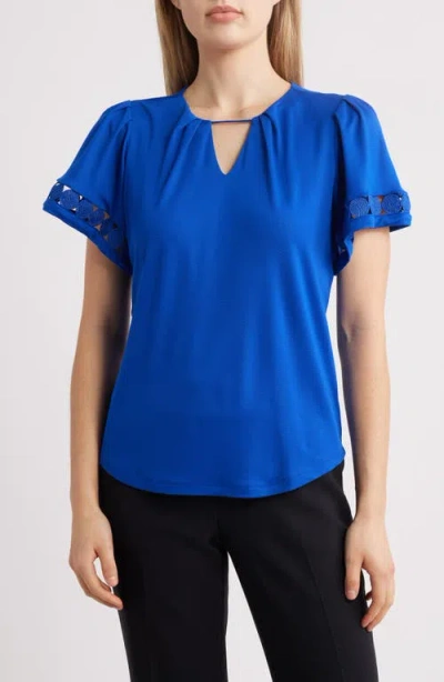 Anne Klein Harmony Pleated Neck Top In Santorini Blue