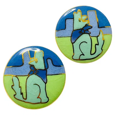 Pre-owned Anne Klein Helene Scott Vintage Hand Made Porcelain Earrings In Multi
