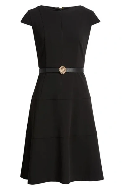 Anne Klein Heritage Belted Scuba Crepe Dress In Black