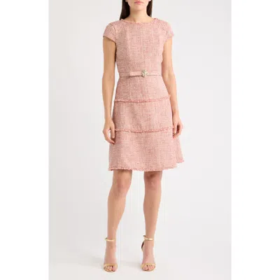 Anne Klein Heritage Tweed Midi Dress In Antq Coral Mlt