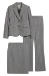 Shop Anne Klein Herringbone Blazer, Skirt & Pants Set In Anne Black Combo
