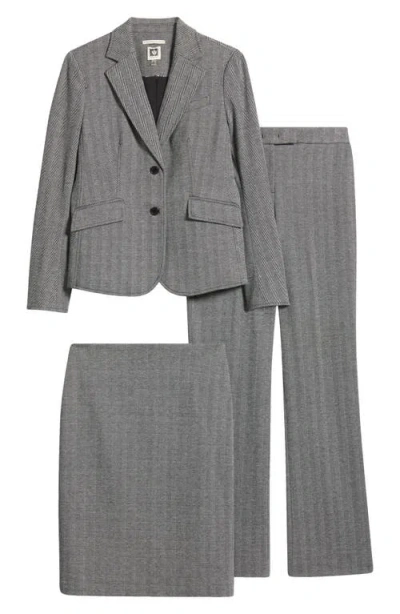 Anne Klein Herringbone Blazer, Skirt & Pants Set In Anne Black Combo