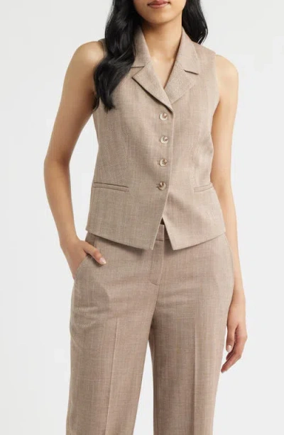 Anne Klein Herringbone Vest In Brown