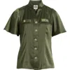Anne Klein High Neck Short Sleeve Button-up Shirt