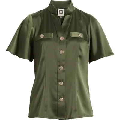 Anne Klein High Neck Short Sleeve Button-up Shirt