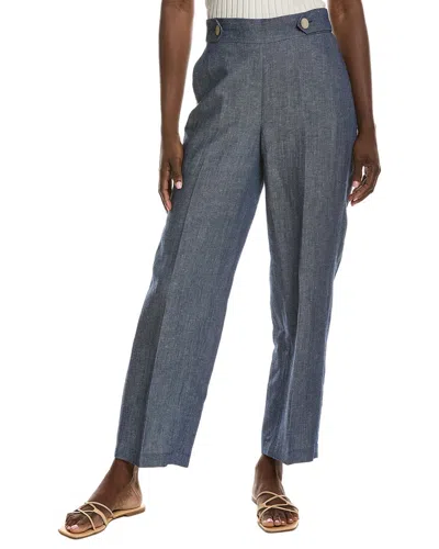 Anne Klein High Rise Linen-blend Wide Leg Pant In Blue