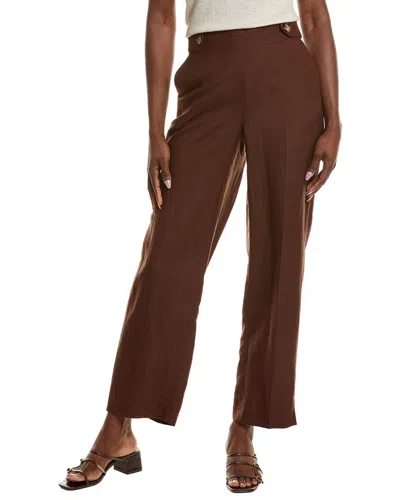 Anne Klein High Rise Linen-blend Wide Leg Pant In Brown