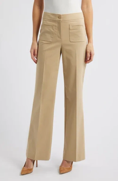 Anne Klein High Waist Patch Pocket Flare Pants In Beige