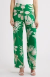 Anne Klein High Waist Print Pull-on Wide Leg Pants In Tropical Green Multi