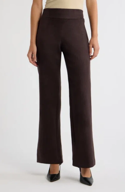 Anne Klein High Waist Wide Leg Faux Suede Pants In Brown