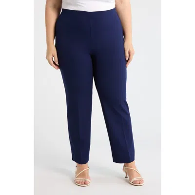 Anne Klein Hollywood Waist Straight Leg Ankle Pull-on Pants In Blue