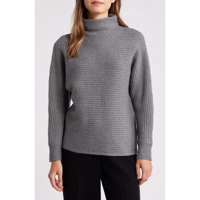 Anne Klein Horizontal Rib Mock Neck Sweater In Graphite Heather Grey