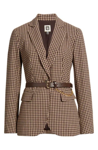 Anne Klein Houndstooth Belted Blazer In Brown