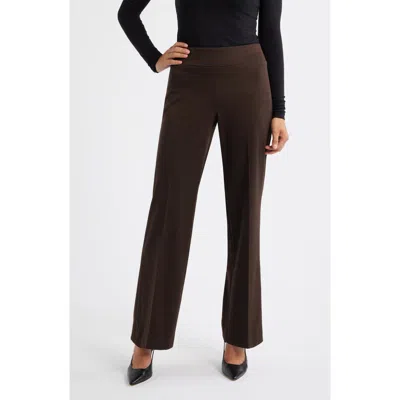 Anne Klein Houndstooth High Waist Pull-on Wide Leg Pants In Brown