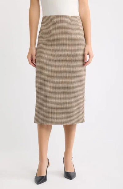 Anne Klein Houndstooth Midi Skirt In Brown