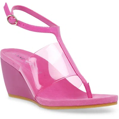 Anne Klein Ikari Womens Patent Thong Wedge Sandals In Pink