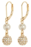 Anne Klein Imitation Pearl & Crystal Ball Drop Earrings In Gold