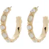 Anne Klein Imitation Pearl & Crystal Hoop Earrings In Gold