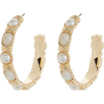 Anne Klein Imitation Pearl & Crystal Hoop Earrings In Gold