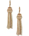Anne Klein Imitation Pearl And Glass Stone Gold-tone Tassel Linear Earrings In Gold