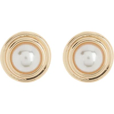 Anne Klein Imitation Pearl Button Stud Earrings In Gold