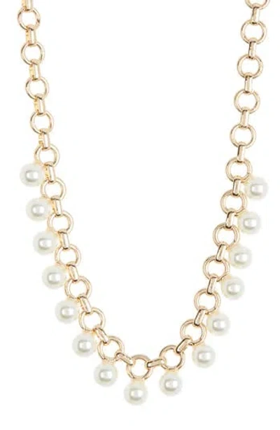 Anne Klein Imitation Pearl Chain Necklace In Gold/white Pearl