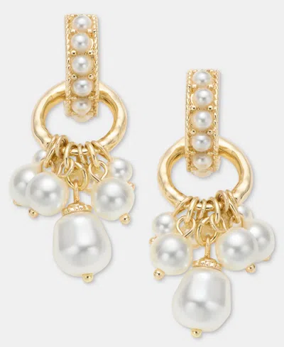 Anne Klein Imitation Pearl Charm Huggie Hoop Earrings In Pattern