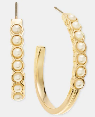 Anne Klein Imitation Pearl C-hoop Earrings In Gold