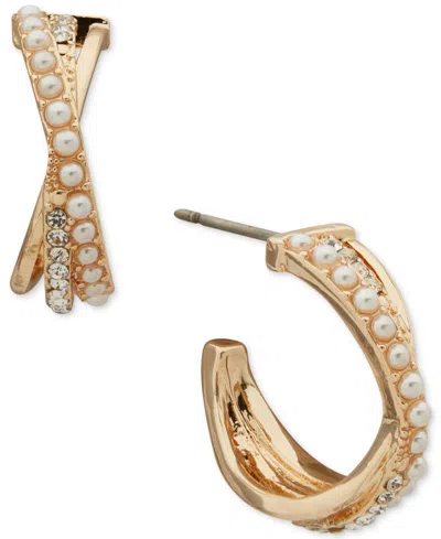 Anne Klein Imitation Pearl Criss-cross Hoop Earrings In White