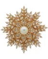 Anne Klein Imitation Pearl Crystal And Glass Boxed Gold-tone Snowflake Pin In Yellow